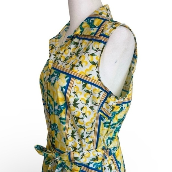 Chloe+Rene Lemon Print Retro 70s Style Fit and Flare Poplin Midi Sundress Sz S - Picture 7 of 16